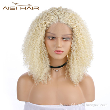 Aisi Hair Natural Long Blonde Synthetic Wig Afro Kinky Curly Style Lace Front Wig Middle Part Lace Frontal Hair Wigs For Women